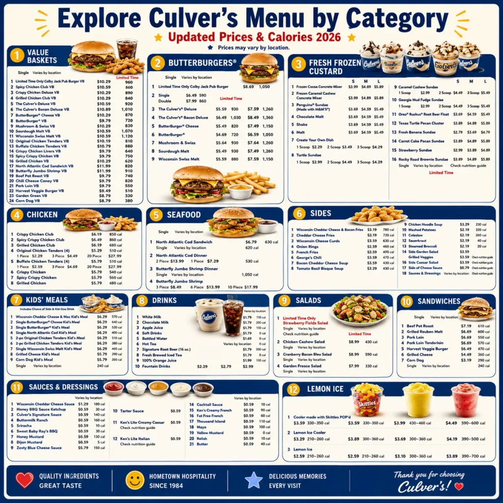 Culver's Menu Updated Prices 2026